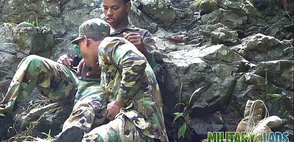  Army boys scout for hard meat outdoors